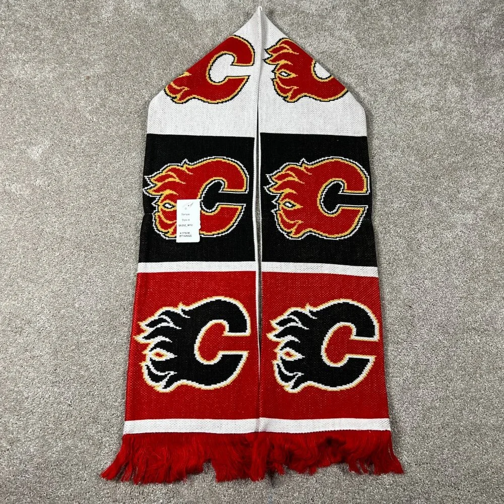 Reebok Unisex OSFM Red White Fringe Calgary Flames Ice Hockey NHL Scarf NWT
